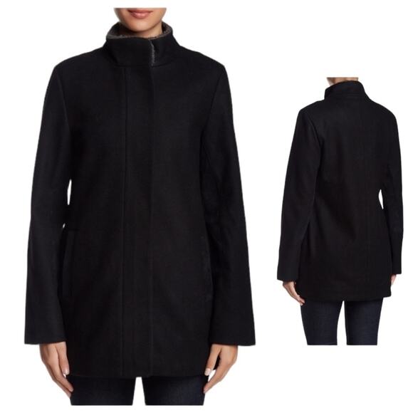 Ugg Women's Shelley Faux Fur Lined Leather Wool Coat in Black M
